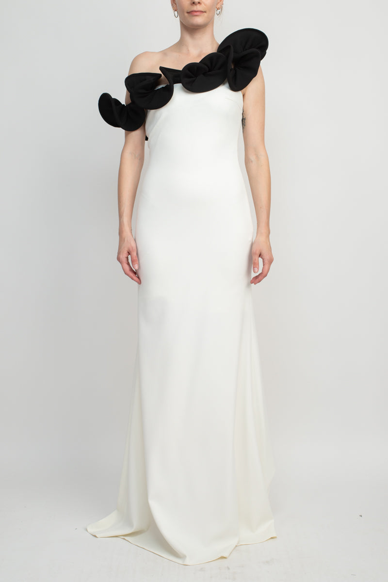 Alberto Makali One Shoulder Sleeveless Floral Shoulder Bodycon Solid Scuba Dress-Clothes-ALBERTO MAKALI-WHITE BLACK-10-Urbanheer