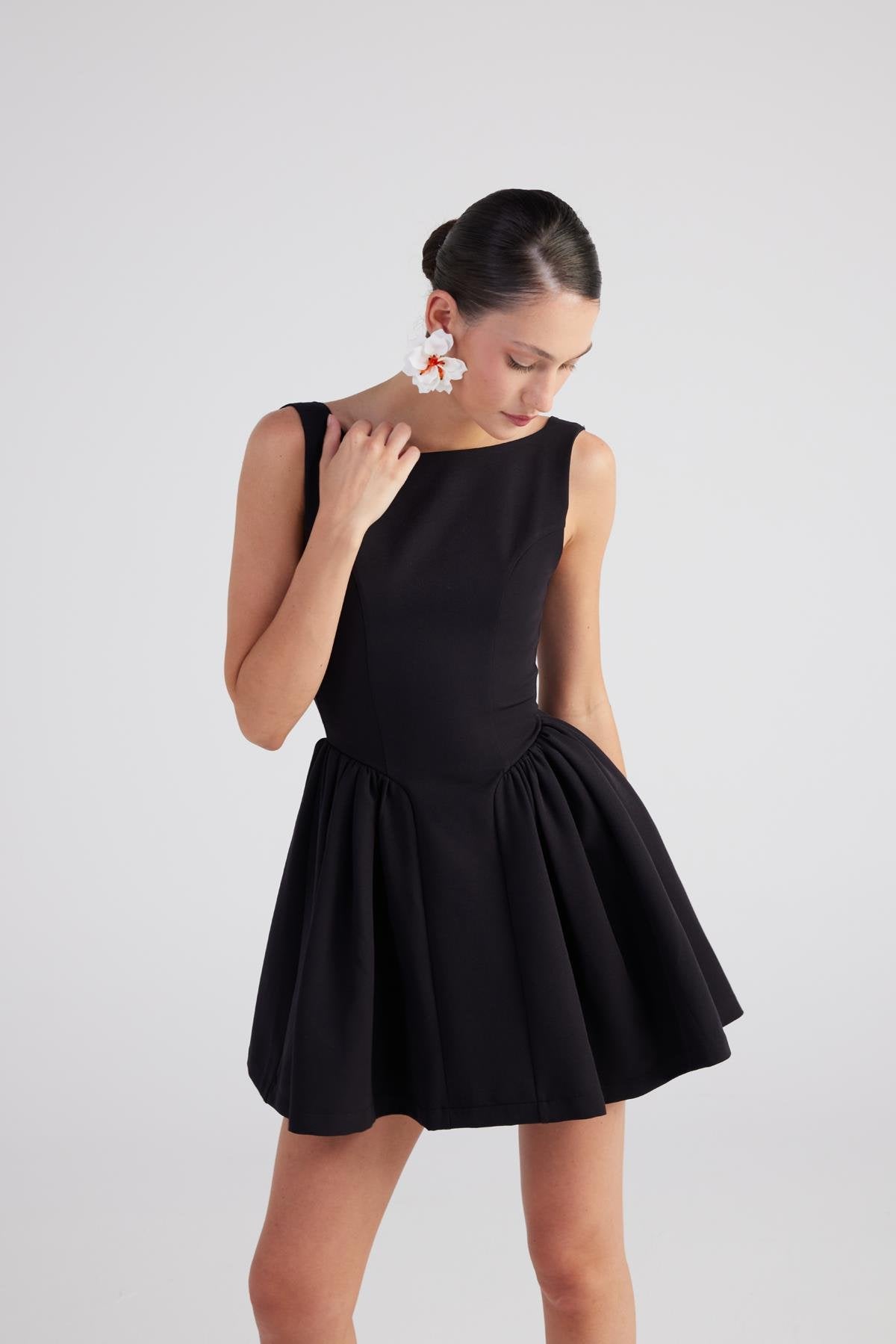 Alena Black Pleated Skirt Mini Dress-A-Line Dresses-Buy Me Fur Ltd-Black-XS-Polyester - Elastane Blend-Urbanheer