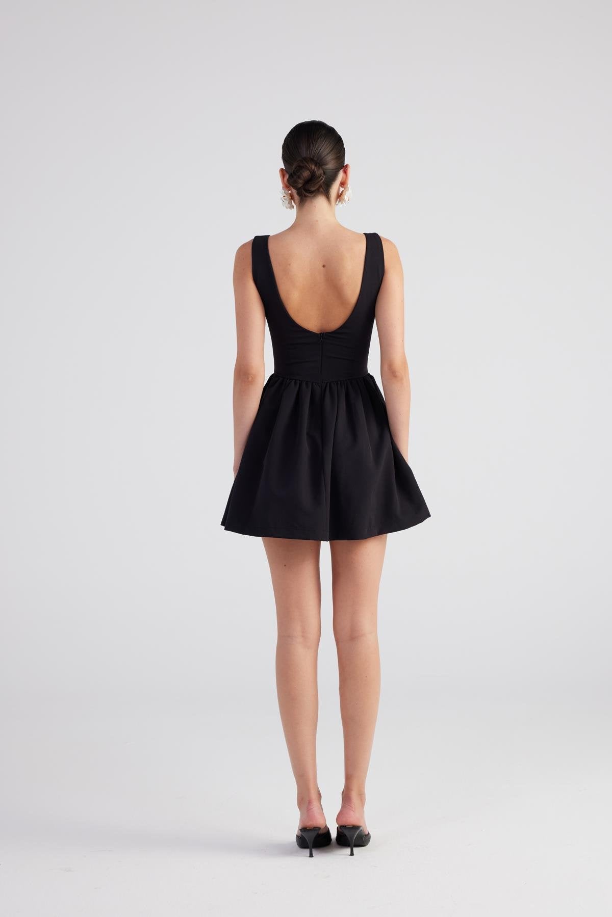 Alena Black Pleated Skirt Mini Dress-A-Line Dresses-Buy Me Fur Ltd-Black-XS-Polyester - Elastane Blend-Urbanheer