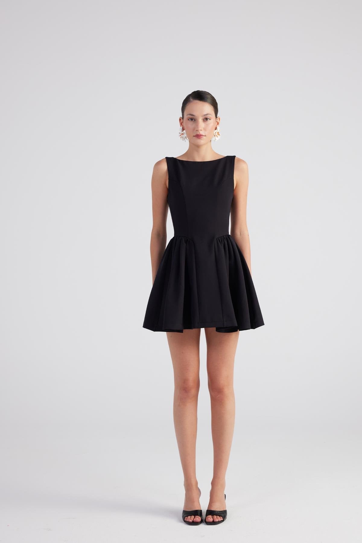 Alena Black Pleated Skirt Mini Dress-A-Line Dresses-Buy Me Fur Ltd-Black-XS-Polyester - Elastane Blend-Urbanheer