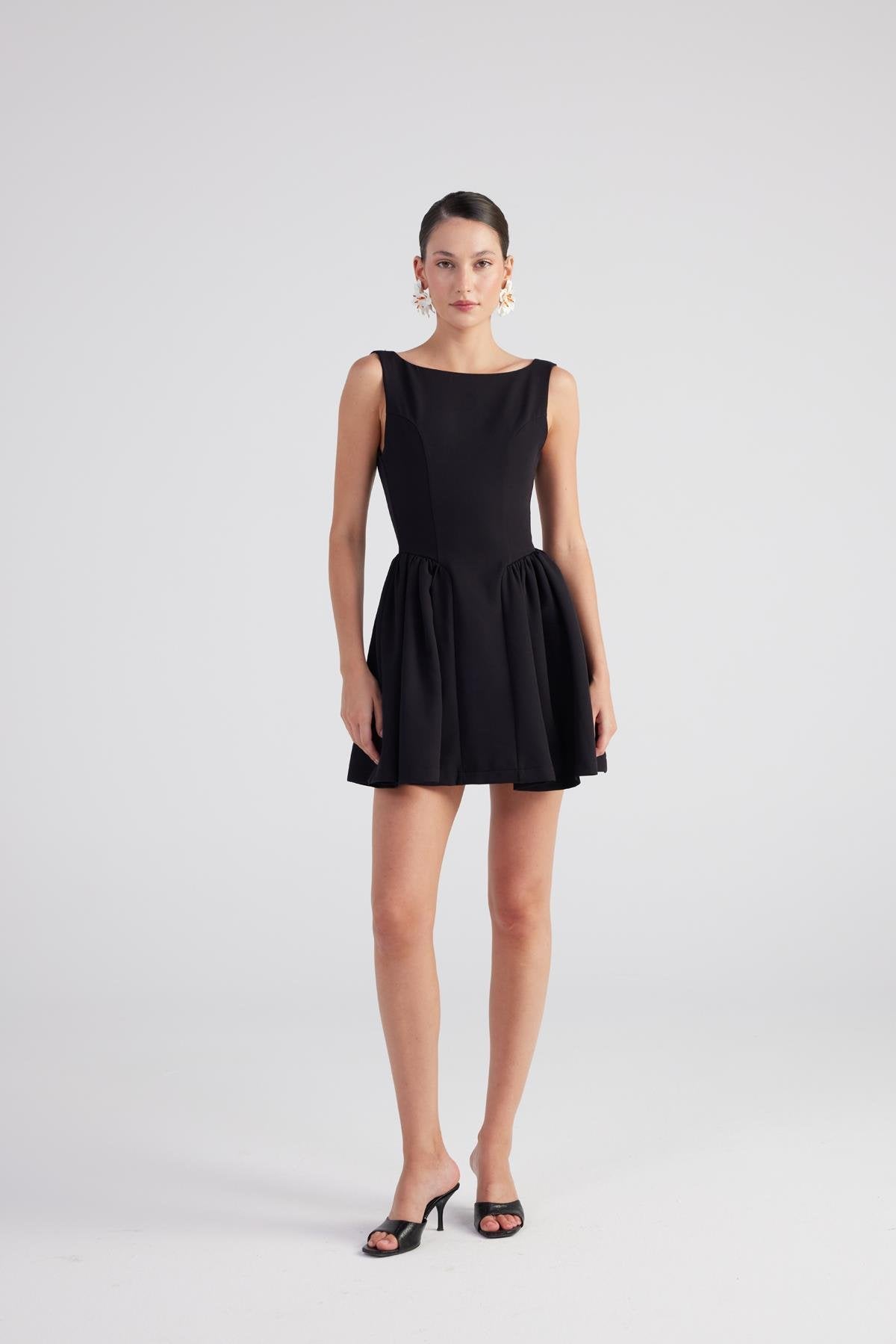 Alena Black Pleated Skirt Mini Dress-A-Line Dresses-Buy Me Fur Ltd-Black-XS-Polyester - Elastane Blend-Urbanheer