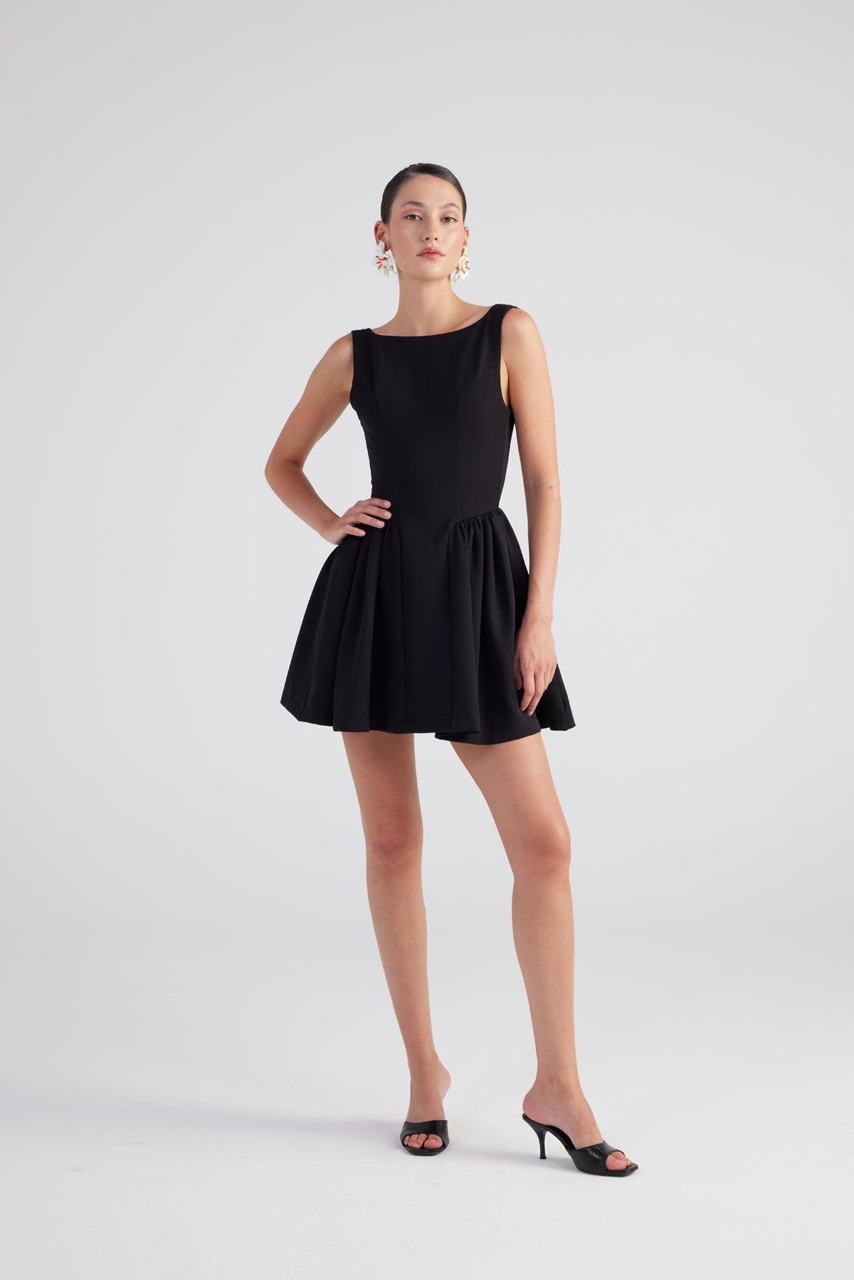 Alena Black Pleated Skirt Mini Dress-A-Line Dresses-Buy Me Fur Ltd-Black-XS-Polyester - Elastane Blend-Urbanheer
