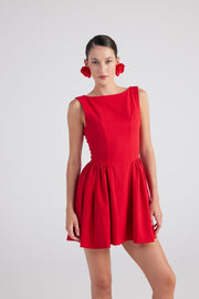 Alena Red Pleated Skirt Mini Dress-A-Line Dresses-Buy Me Fur Ltd-Red-XS-Polyester - Elastane Blend-Urbanheer