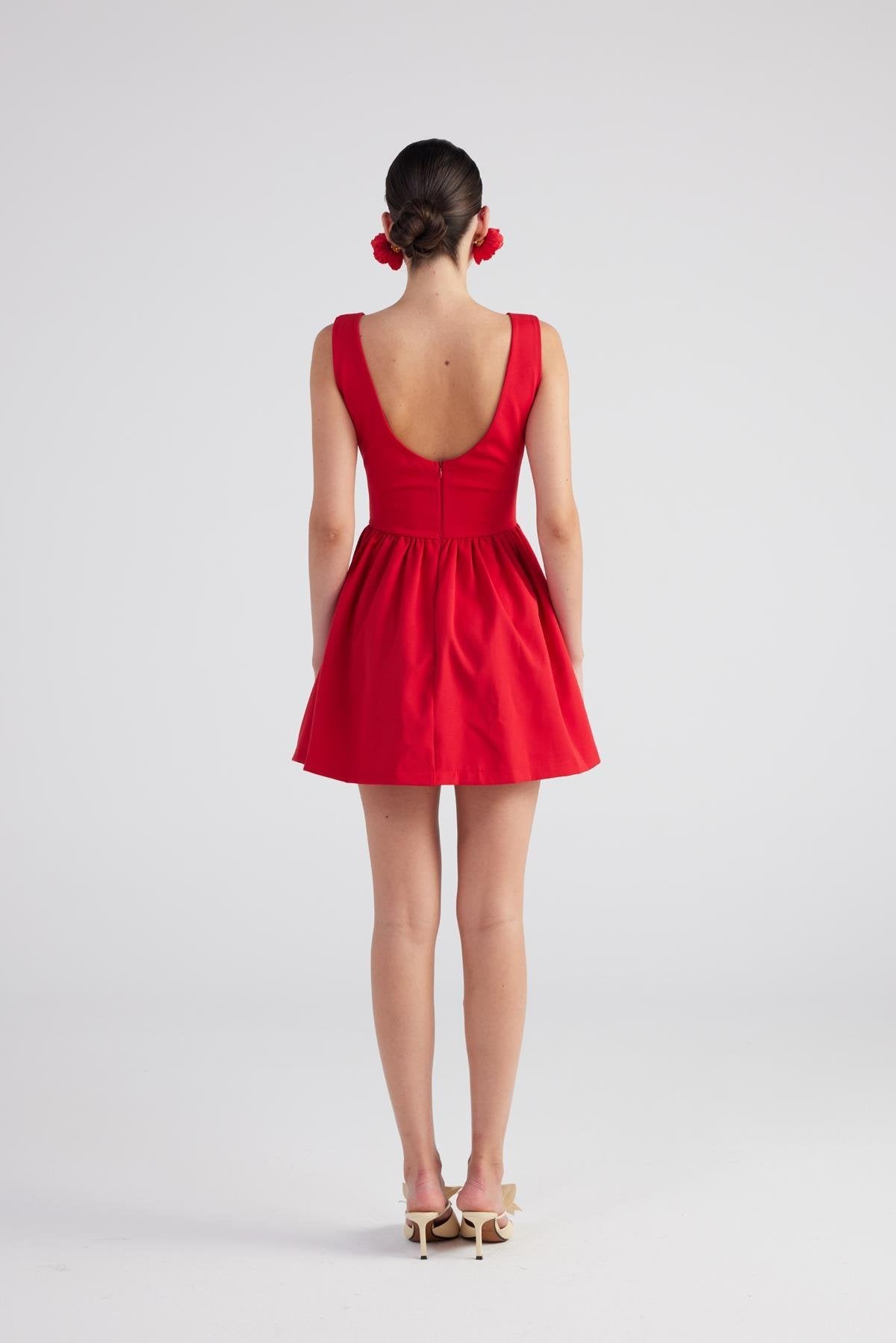 Alena Red Pleated Skirt Mini Dress-A-Line Dresses-Buy Me Fur Ltd-Red-XS-Polyester - Elastane Blend-Urbanheer