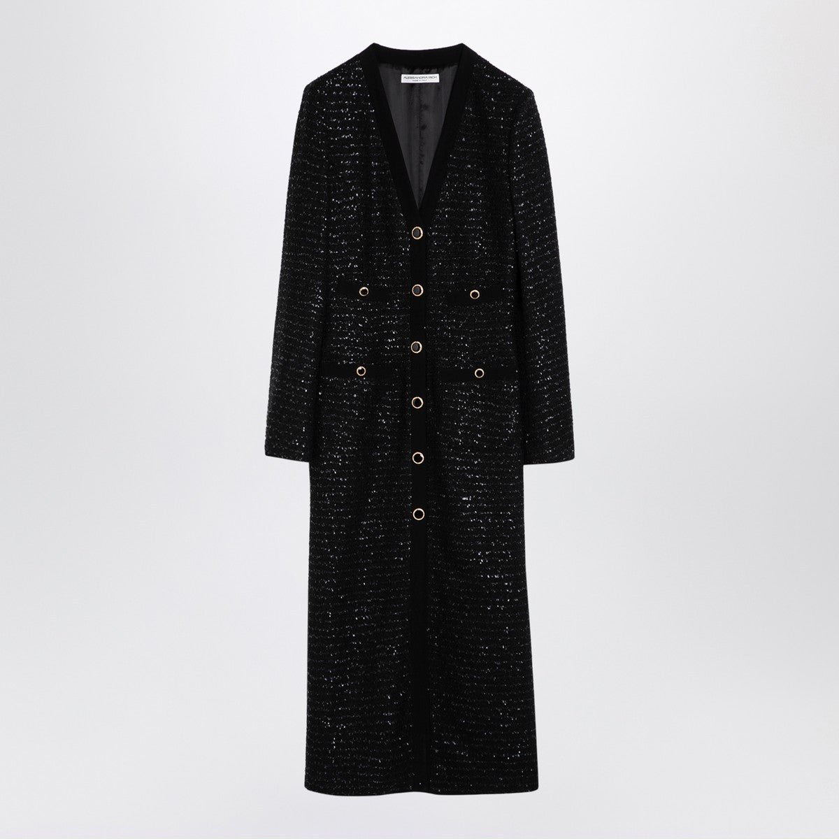 Alessandra Rich Black sequin tweed midi dress with buttons