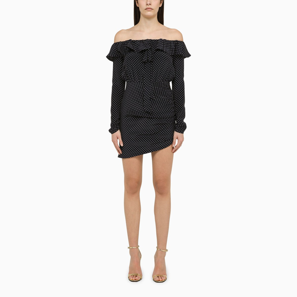 Alessandra Rich Blue silk minidress with white polka dots