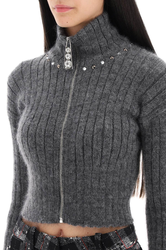 Alessandra rich cropped cardigan with zipper and appliques-women > clothing > knitwear-Alessandra Rich-Urbanheer
