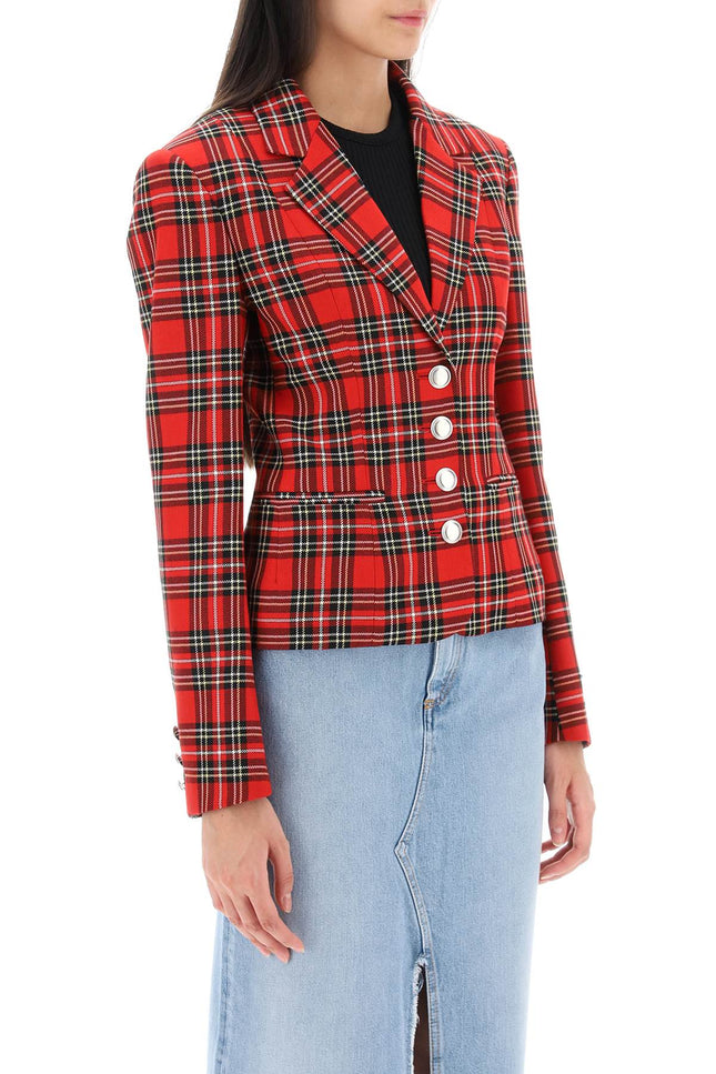 Alessandra rich wool single-breasted jacket with tartan motif-women > clothing > jackets > casual jackets-Alessandra Rich-Urbanheer