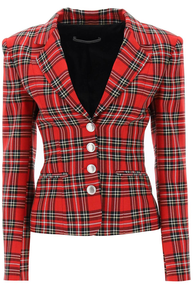 Alessandra rich wool single-breasted jacket with tartan motif-women > clothing > jackets > casual jackets-Alessandra Rich-Urbanheer