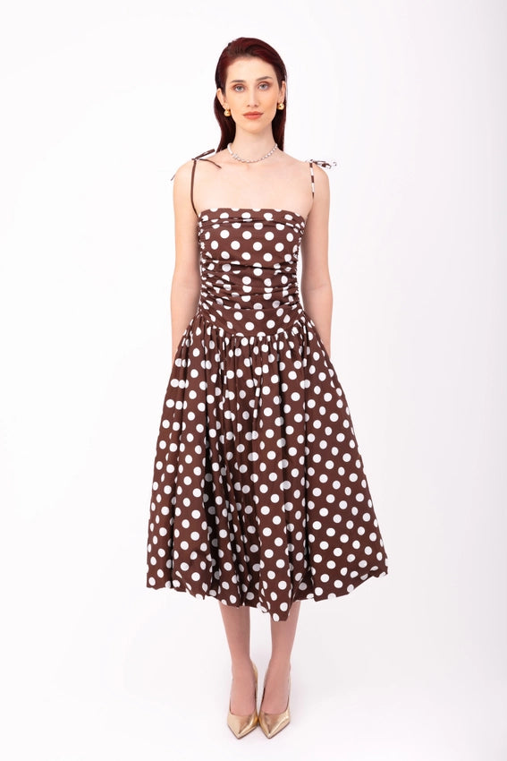 Alexa Brown Polka Dot Puffball Dress-Dress-Amy Lynn-S-Brown-Urbanheer
