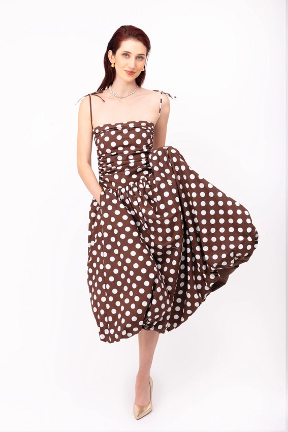 Alexa Brown Polka Dot Puffball Dress-Dress-Amy Lynn-S-Brown-Urbanheer