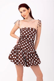 Alexa Brown Polka Dot Puffball Ultra Mini Dress-Dress-Amy Lynn-S-Brown-Urbanheer