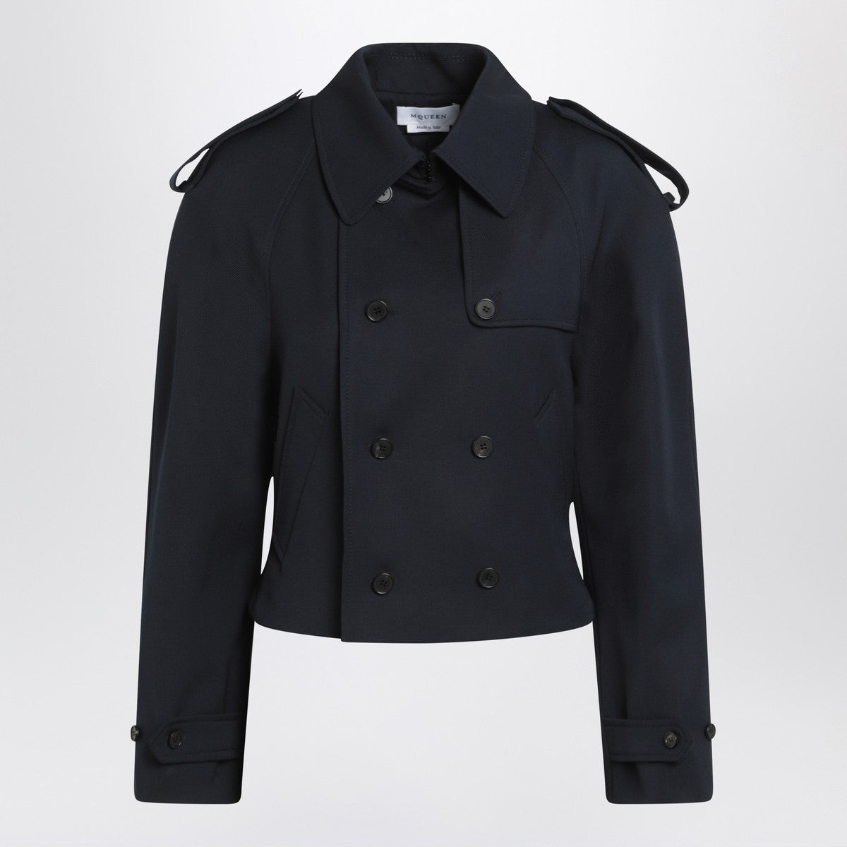 Alexander McQueen Short double-breasted navy blue jacket