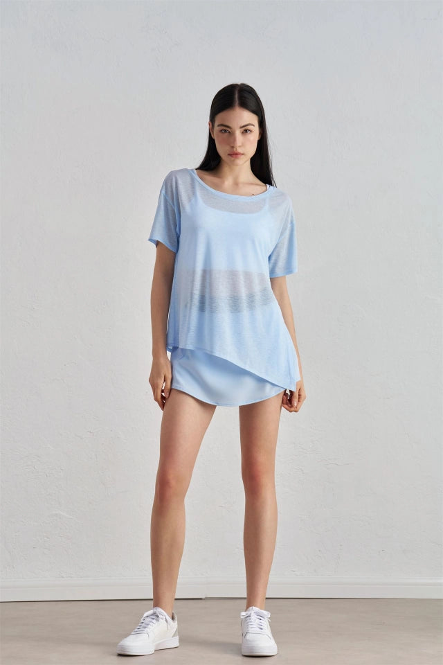 Alice Boat Neck Flowy Cover Up Active T-Shirt Echo Blue-T-Shirt-91thelabel-S/M-Echo Blue-Urbanheer
