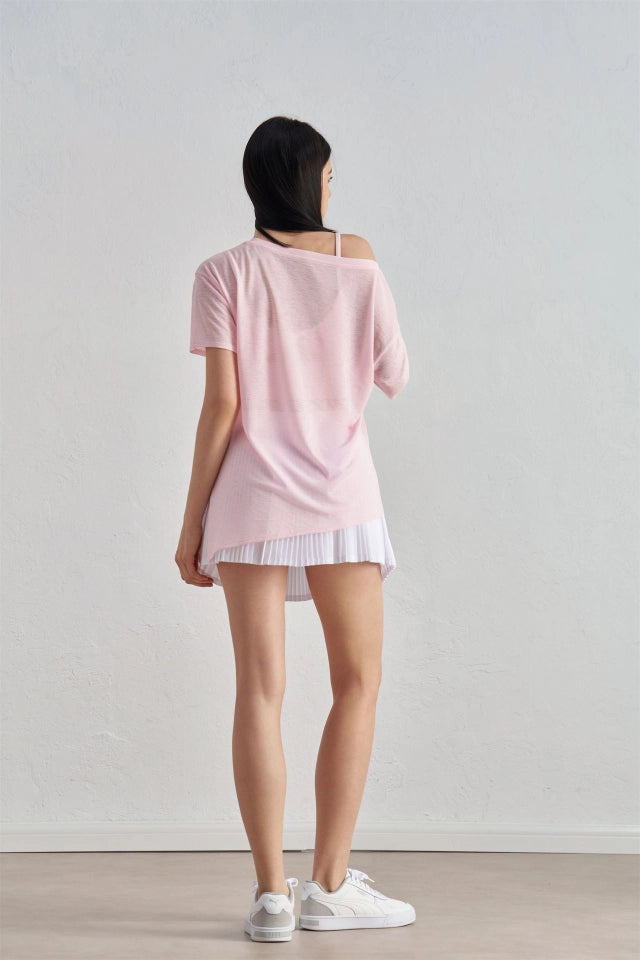 Alice Boat Neck Flowy Cover Up Active T-Shirt Pale Rose-T-Shirt-91thelabel-S/M-Pale Rose-Urbanheer