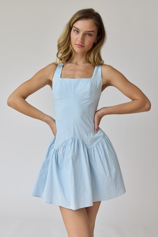 Alice Square Neck Mini Dress Blue-Dress-Papermoon-S-Urbanheer