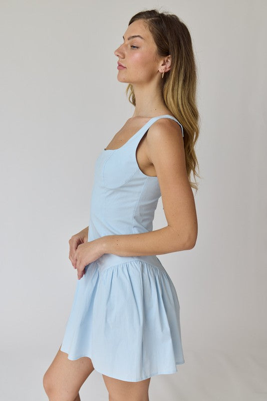 Alice Square Neck Mini Dress Blue-Dress-Papermoon-Urbanheer