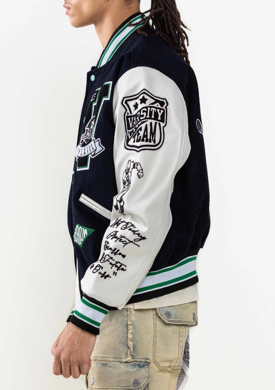 All Field the Best Never Rest Varsity Jacket-Jacket-First Row-XS-NAVY-Urbanheer