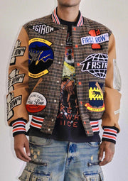 All Over Logo Multi Patches Varsity Jacket-Jacket-First Row-M-Brown-Urbanheer