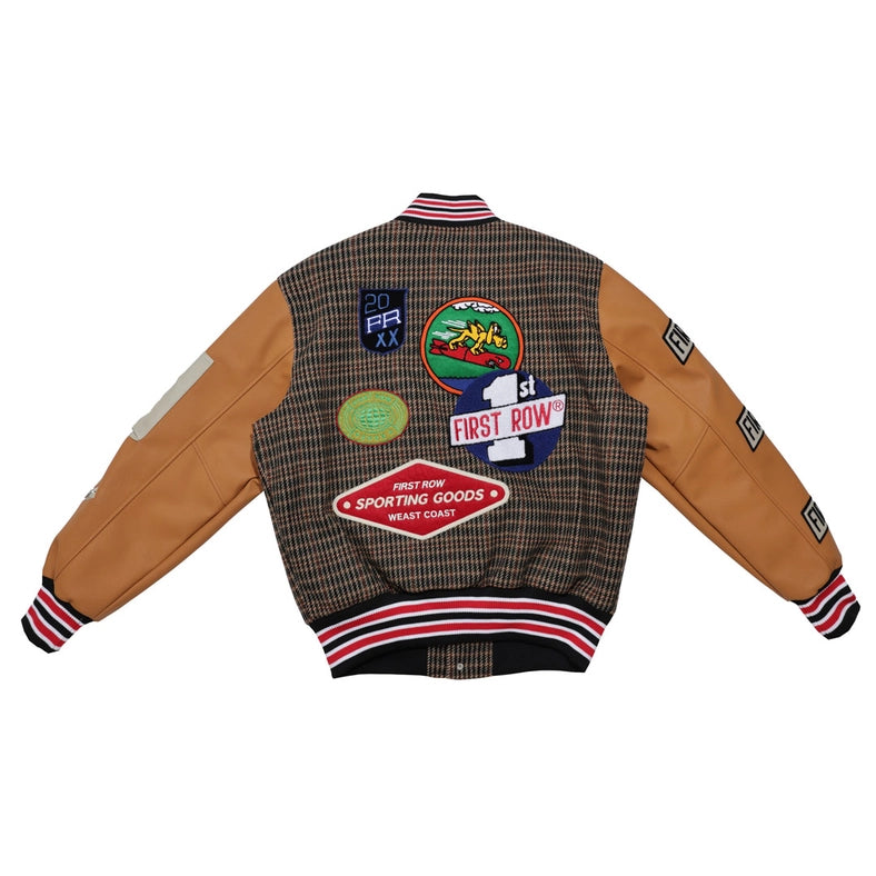 All Over Logo Multi Patches Varsity Jacket-Jacket-First Row-M-Brown-Urbanheer