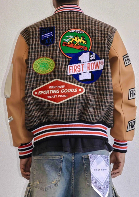 All Over Logo Multi Patches Varsity Jacket-Jacket-First Row-M-Brown-Urbanheer