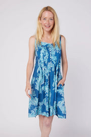 Allegra Resort Wear Shift Dress Navy Blue Turquoise-Dress-ModaPosa-S-Urbanheer