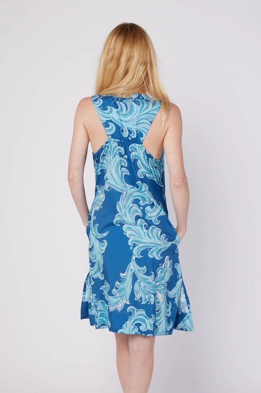 Allegra Resort Wear Shift Dress Navy Blue Turquoise-Dress-ModaPosa-S-Urbanheer