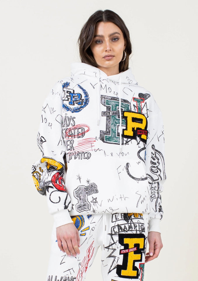 Allover Doodling Hoodie-Hoodie-Vibrant M.i.U-L-WHITE-Urbanheer