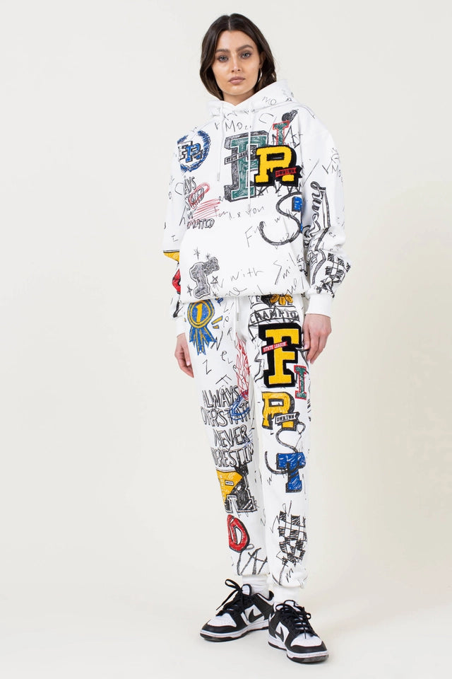 Allover Doodling Hoodie-Hoodie-Vibrant M.i.U-L-WHITE-Urbanheer