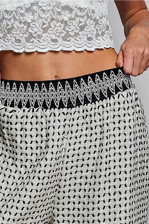 Allover Open-Weave Pattern Waistband Wide-Leg Pants