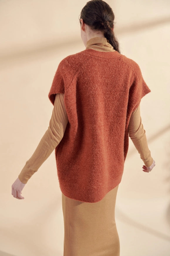 Alpaca Wool Blend Button-Down Sweater Vest-Vest-amente-XS/S-Brick-Urbanheer