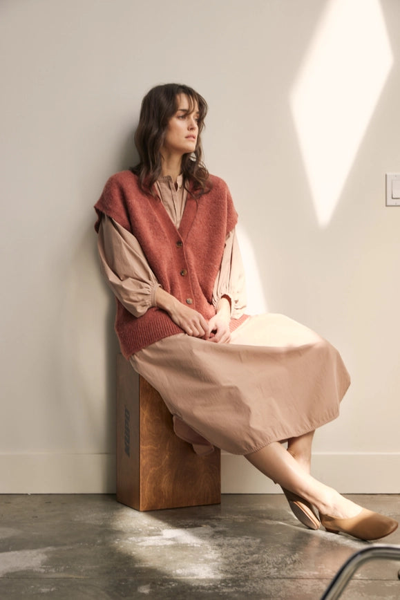 Alpaca Wool Blend Button-Down Sweater Vest-Vest-amente-XS/S-Brick-Urbanheer