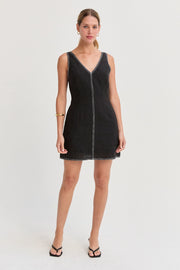 Amara Contrast Stitch V-Neck Linen Mini Dress