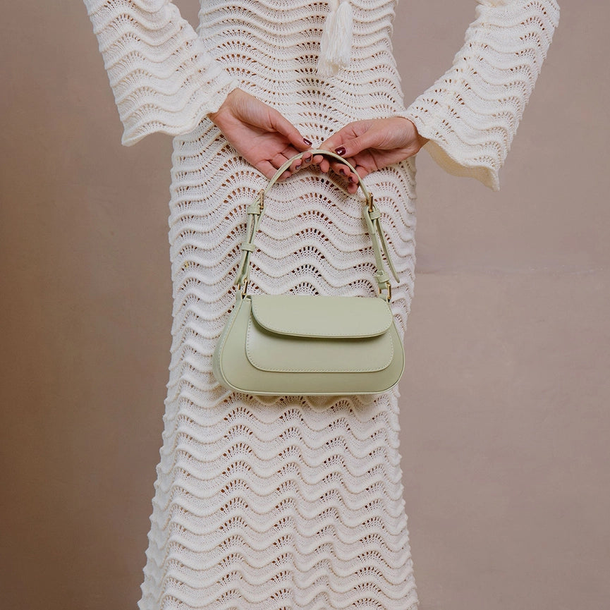 Amari Pistachio Recycled Vegan Shoulder Bag-Bag-Melie Bianco-10"W x 5.25"H x 1.25"D-Urbanheer