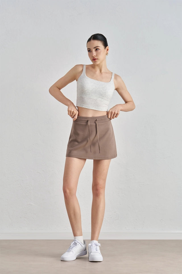 Amelia Aircotton Drawstring High Waist Active Skirt Mocha-Skirt-91thelabel-S-Mocha-Urbanheer