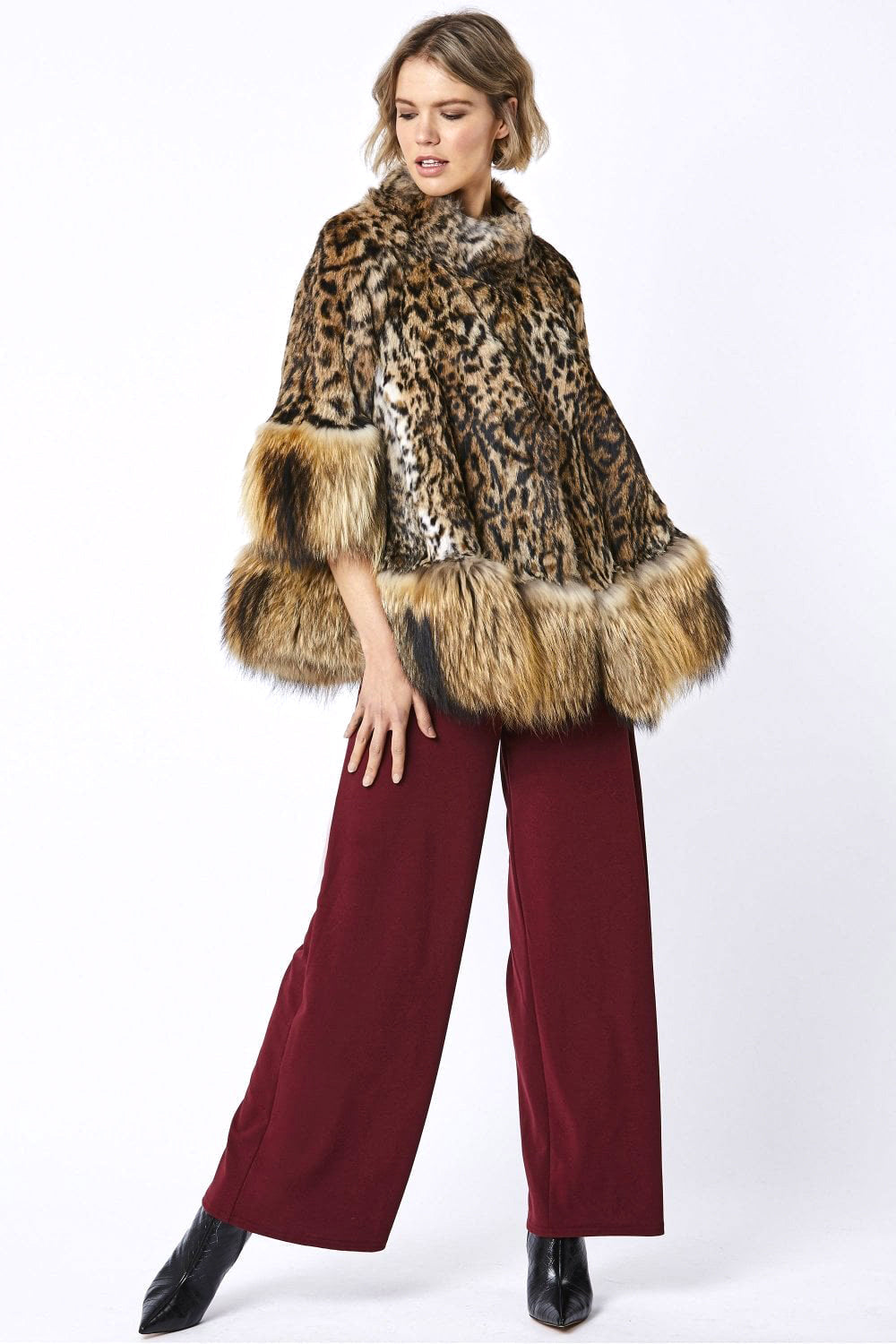 Amelia Animal Print Mocha Fox Fur Cape Coat-Fox Fur Coats-Buy Me Fur Ltd-One Size-Mocha-Genuine Fox Fur-Urbanheer