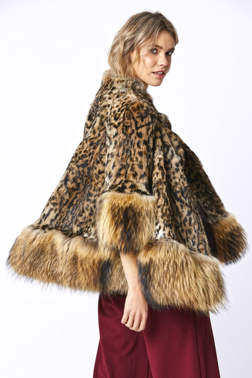 Amelia Animal Print Mocha Fox Fur Cape Coat-Fox Fur Coats-Buy Me Fur Ltd-One Size-Mocha-Genuine Fox Fur-Urbanheer