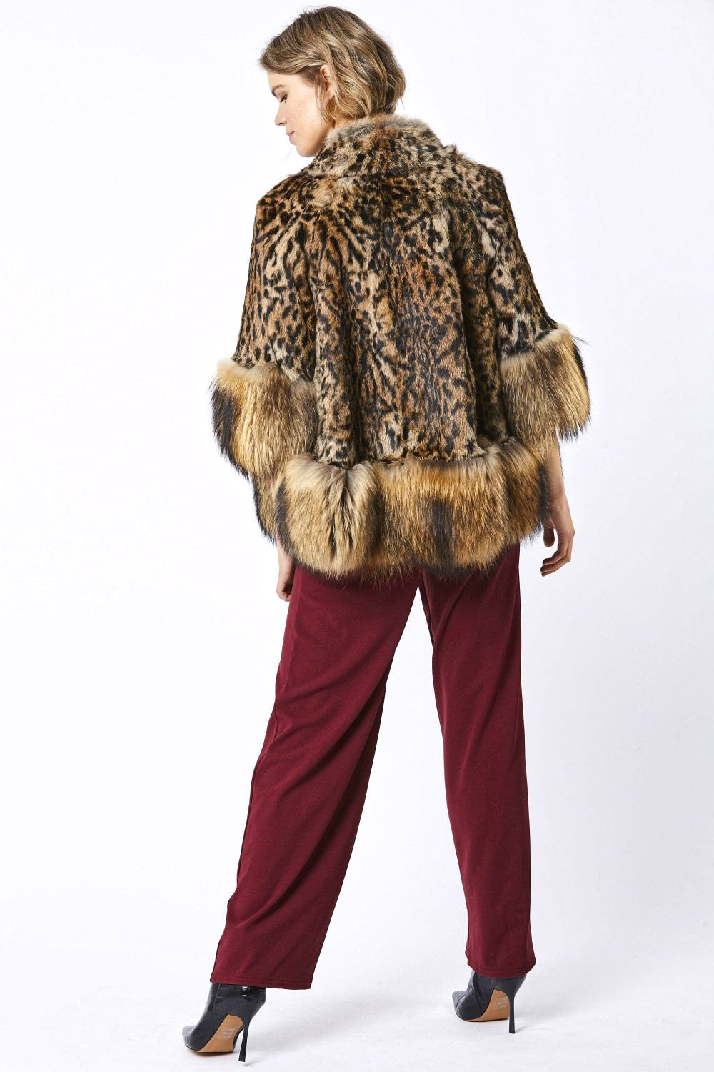 Amelia Animal Print Mocha Fox Fur Cape Coat-Fox Fur Coats-Buy Me Fur Ltd-One Size-Mocha-Genuine Fox Fur-Urbanheer