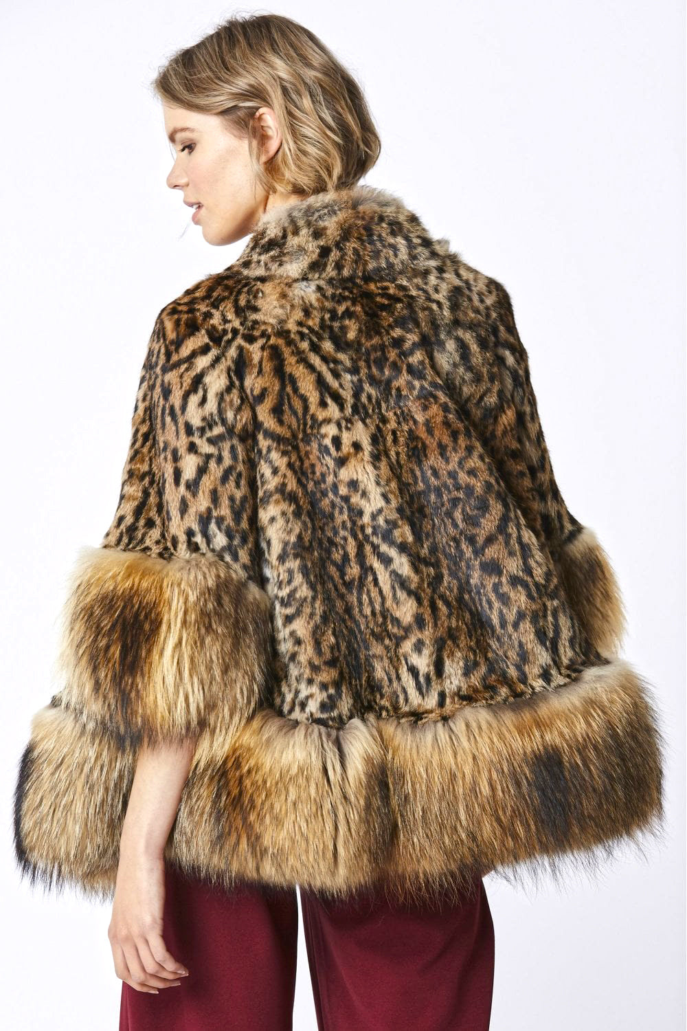 Amelia Animal Print Mocha Fox Fur Cape Coat-Fox Fur Coats-Buy Me Fur Ltd-One Size-Mocha-Genuine Fox Fur-Urbanheer
