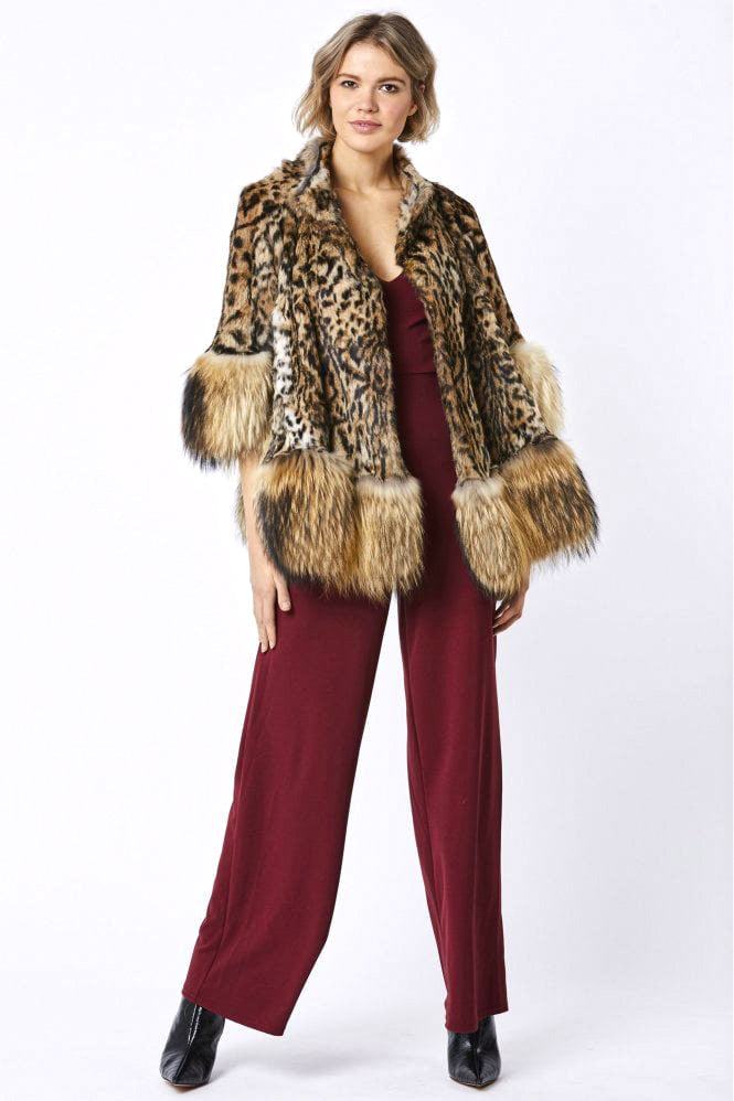 Amelia Animal Print Mocha Fox Fur Cape Coat-Fox Fur Coats-Buy Me Fur Ltd-One Size-Mocha-Genuine Fox Fur-Urbanheer