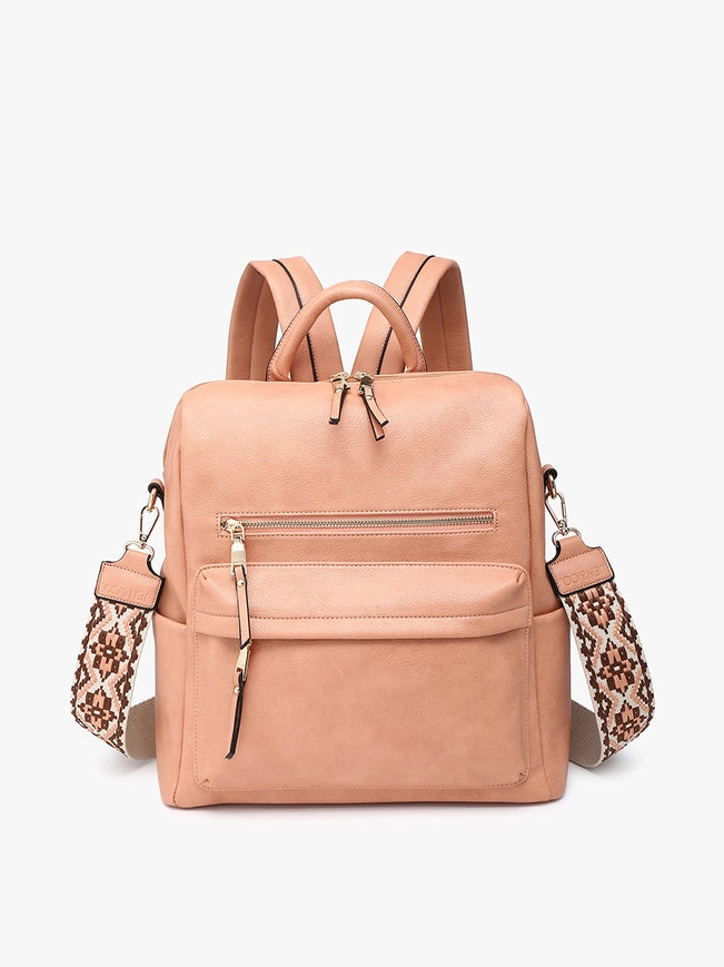 Amelia Convertible Backpack W/ Guitar Strap-Backpack-Jen & Co.-Light Coral-Urbanheer