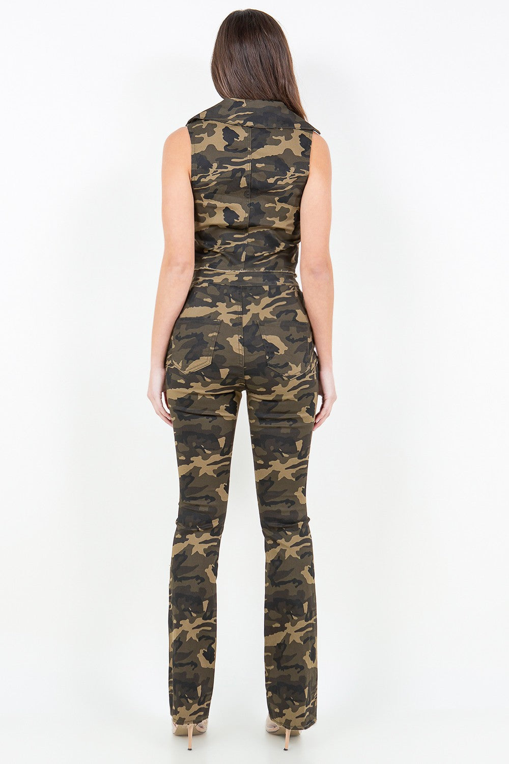 American Bazi V-Cut Ruched Camo Flare Pants-Street 360-Olive Camo-S-Urbanheer