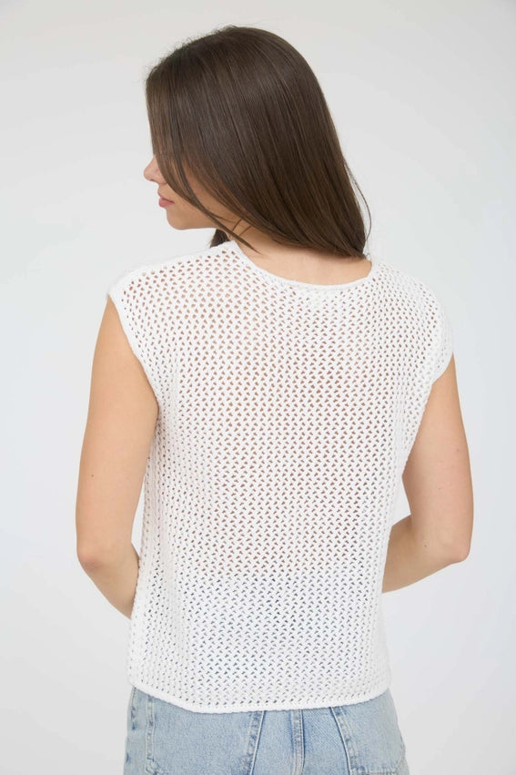 American Flag Crochet Knit Sweater Top IVORY-TOP-Blu Pepper-S-IVORY-Urbanheer