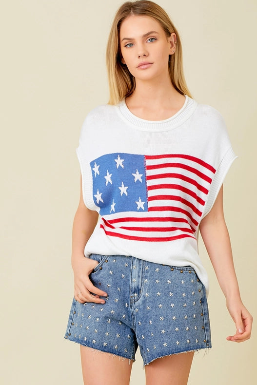American Flag Sweater Top IVORY-Sweater Top-Baevely by Wellmade USA-S-Urbanheer