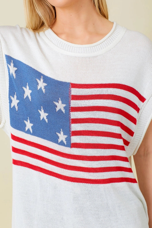 American Flag Sweater Top IVORY-Sweater Top-Baevely by Wellmade USA-S-Urbanheer