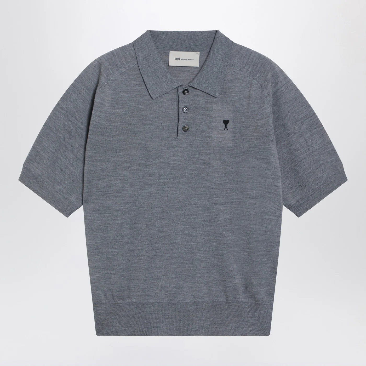 Ami Paris Ami De Coeur grey wool polo shirt