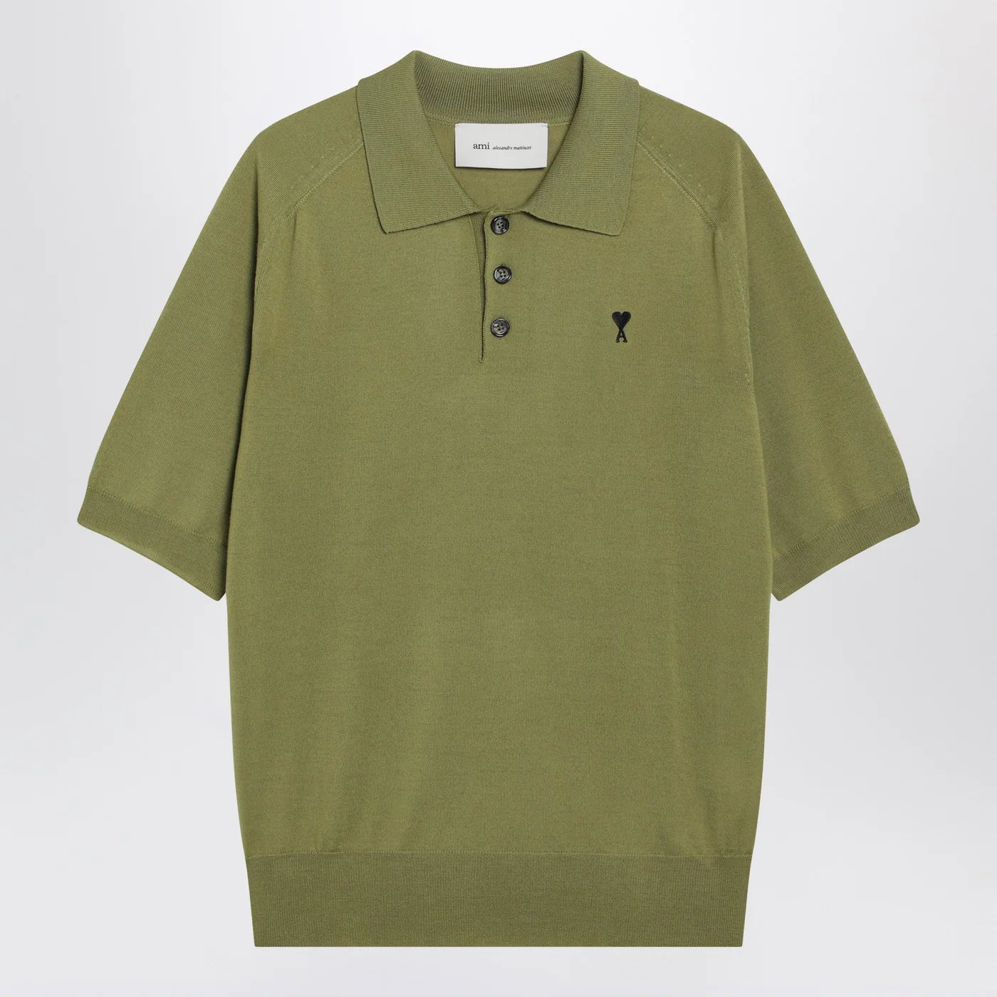 Ami Paris Ami De Coeur matcha green wool polo shirt