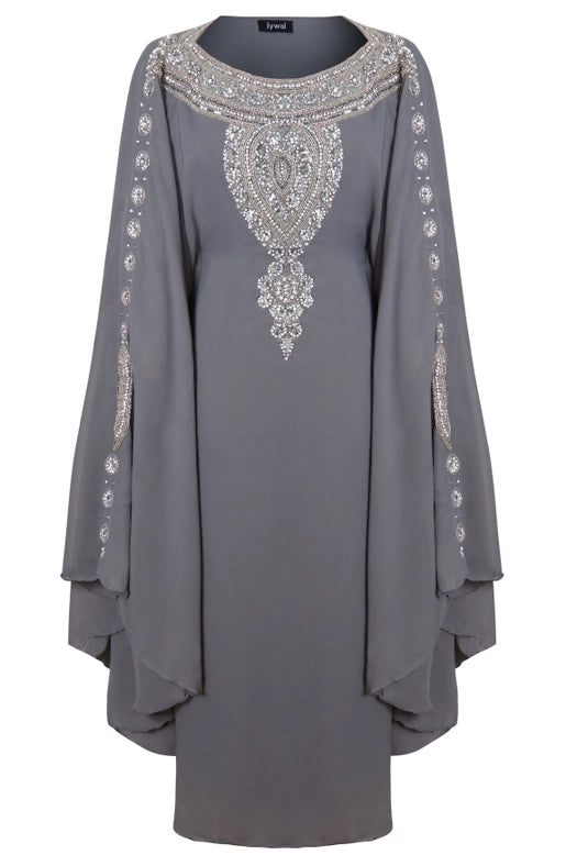 Amira Embellished Grey Kaftan Maxi Dress-Dress-Jywal London®-One Free Size-Urbanheer