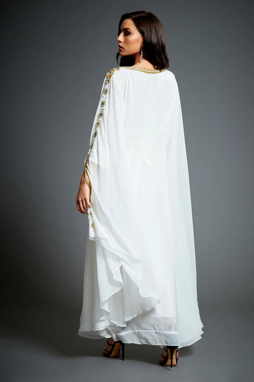 Amira Embellished Kaftan Maxi Dress White-Dress-Jywal London®-One Free Size-Urbanheer