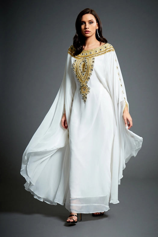 Amira Embellished Kaftan Maxi Dress White-Dress-Jywal London®-One Free Size-Urbanheer